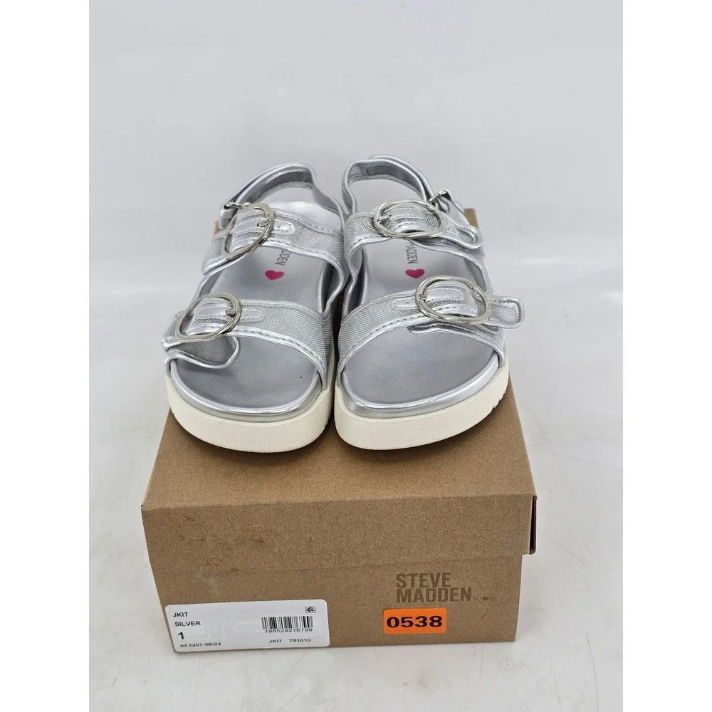 Steve Madden JKIT Sandals Kids 1 Silver Mesh Buckle Platform - New
